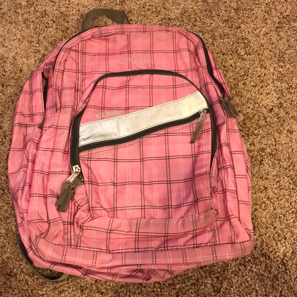 L.L. Bean Handbags - L.L. Bean monogrammed pink checkered backpack.